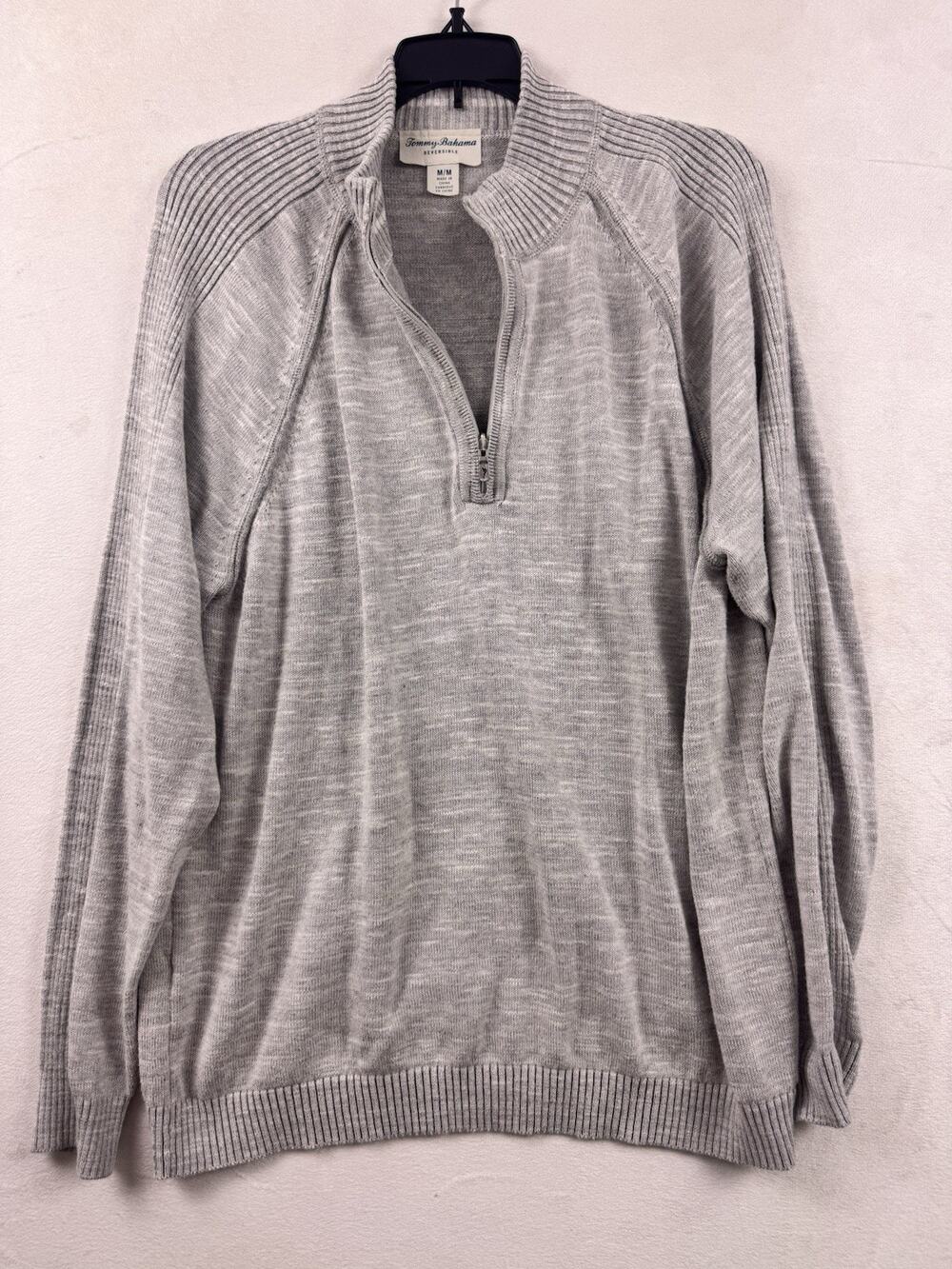 Tommy Bahama Di Sabbia Flip Half Zip Sweater Men’s Light Gray Ribbed Pullover